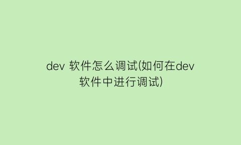 dev软件怎么调试(如何在dev软件中进行调试)